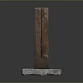 Minimalist Modern Wooden Vertical Sculpture With Textured Surface And Stone Base