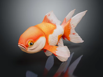 Vivid orange and white goldfish with shiny scales and large flowing tail on black background 3d model