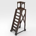 Vintage Wooden Ladder With Wheels Multiple Steps And Top Platform Design