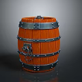 Wooden Barrel With Metal Hoops Lock And Decorative Metal Fittings