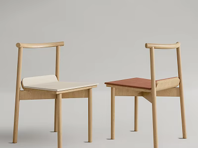 Modern Wooden Dining Chairs With White And Red Seats Simple Frame Design For Home 3d model