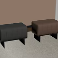 Dark Gray And Brown Leather Stools With Vertical Tufted Design And Black Metal Legs