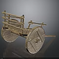 Ancient Handcrafted Wooden Cart With Large Wheels Rope Bindings And Vintage Design