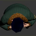 Cartoon Police Officer In Green Jacket With Brown Fur Collar Cap Mustache Hands On Chest