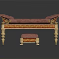 Elegant Ornate Daybed With Pink Cushion Carved Legs And Gold Accented Ottoman
