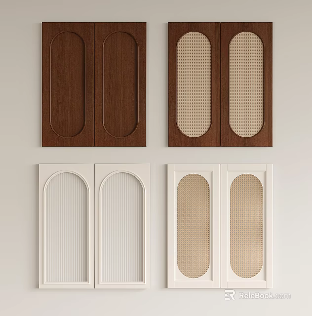 Different Style Wooden Door Panels With Brown White Textured And Grid Patterns 3d model 