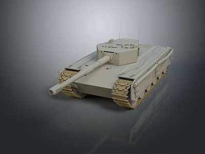 Light Colored Military Tank Model With Detailed Turret Cannon And Tracks On Dark Reflective Background 3d model