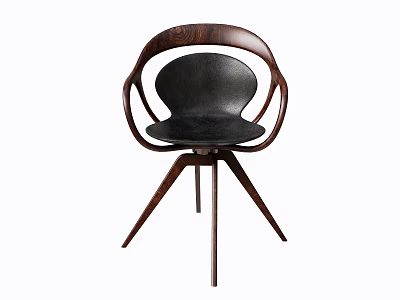 Modern Leisure Chair with Wooden Frame Curved Backrest Black Leather Seat and Three Legged Design 3d model