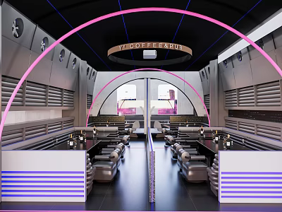 Modern Bar Interior Design With Arched Neon Lights Leather Booths And Comfortable Seating 3d model