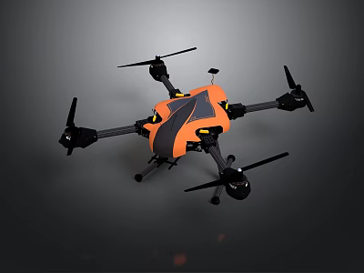 Orange Black Quadruple Rotor Drone For Space Exploration Aerial Missions 3d model