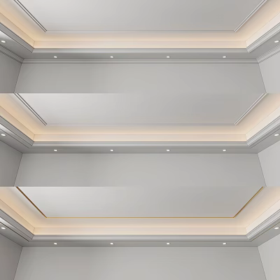 Modern Ceiling Design Featuring Recessed Lighting Decorative Molding And Sleek White Finish Details 3d model