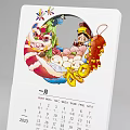 2023 January Desk Calendar with Cartoon Characters Good Luck Inscriptions White Body and Golden Base