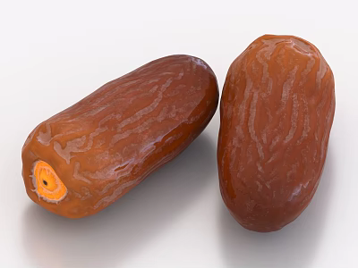 Fresh Brown Dates Fruit With Whole And Cut Pieces Showing Orange Center And Textured Skin 3d model