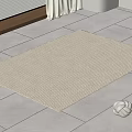 Neutral Woven Square Rug On Gray Tile Floor Near Window With White Blinds And Decorative Ball