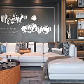 Modern Sofa And Coffee Table Set With Light Upholstered Patterned Cushions Round Black Woven Tables Decorative Items
