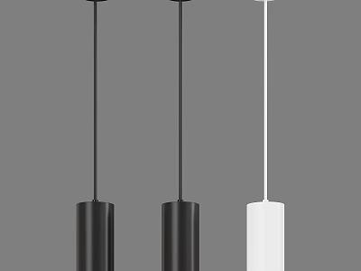 Three Modern Cylindrical Pendant Lights In Black And White Minimalist Design 3d model