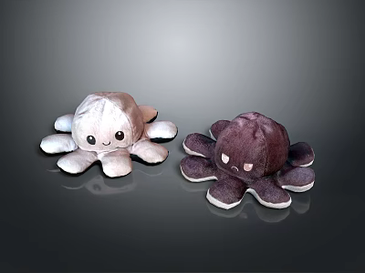 Cute Plush Octopus Home Decor Furniture Toys In Light Gray And Dark Purple 3d model