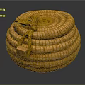 Yellow Woven Storage Baskets Stacked With Rope Knot And Textured Design