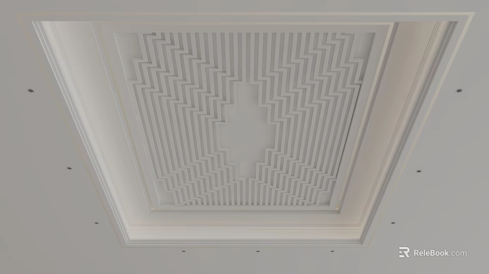 Modern Interior Ceiling Design With Geometric Pattern And Decorative Lines 3d model 