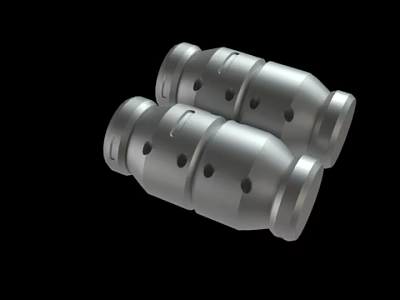 Two Silver Cylindrical Industrial Metal Parts With Multiple Holes And Smooth Surface 3d model
