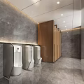 Modern Public Restroom Interior With Washbasins Mirrors Wooden Cabinets And Lighting