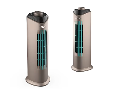 Modern Metallic Tower Air Cooler Fan With Logo And Green Grille Design 3d model