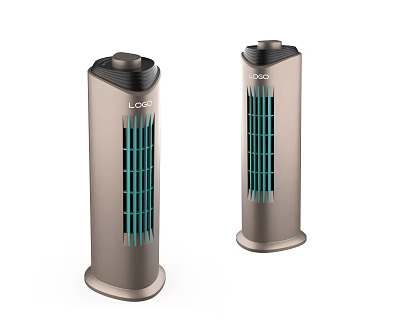 Modern Metallic Tower Air Cooler Fan With Logo And Green Grille Design 3d model