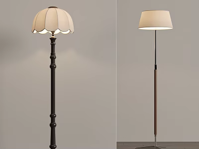 Modern and Classic Floor Lamps Featuring Pleated Simple White Shades Dark Metal Wooden Poles 3d model