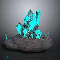 Glowing Blue Crystal Structures On Natural Stone Base With Bright Shiny Highlights 3d model
