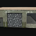 Industrial Concrete Building With Roll Up Door Open Entrance And Weathered Exterior