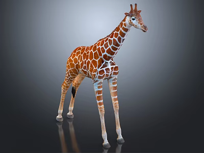 Giraffe with Brown and White Spots Long Neck Standing on Dark Background 3d model