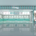 Beauty Store In Mall With Light Blue White Interior Display Counters And Large Screen 3d model