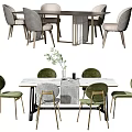 Modern Dining Table Set With Marble Tabletop Mixed Color Chairs And Decorative Vase 3d model