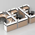 Modern Office Cubicle Workstations With Desk Chair Set And Computer Monitors 3d model