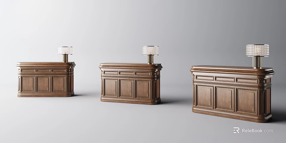 Three Classic Wooden Reception Desks With Table Lamps And Traditional Design 3d model 