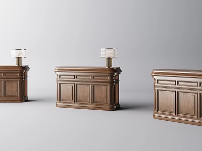 Three Classic Wooden Reception Desks With Table Lamps And Traditional Design 3d model