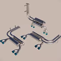 Three Metallic Car Exhaust Pipes With Blue Tips And Different Designs