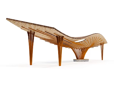 Modern Wooden Pergola Design with Curved Roof and Slender Support Columns 3d model