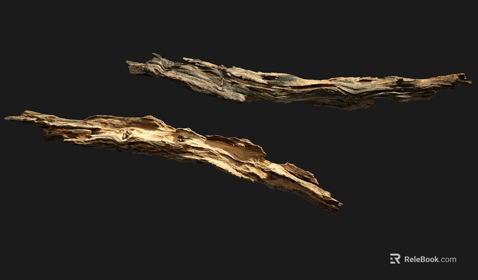 Natural Stone and Wood Decorative Pieces with Textured Surfaces on Black Background 3d model 