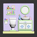 Miniature Bathroom Interior With Toilet Vanity Mirror Shelf And Decor Items