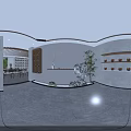 Traditional Teahouse Interior With Wooden Ceiling Tables Chairs And Tea Sets On Shelves