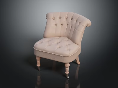 Elegant Beige Tufted Accent Chair With Buttoned Back Seat And Wooden Caster Legs 3d model
