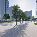 Modern Industrial Park With Glass Curtain Buildings Trees Pedestrian Walkway And Lawn