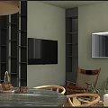 Modern Open Dining and Living Room Interior Design With Wooden Chairs And Glass Coffee Table