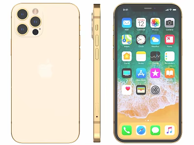 Apple iPhone Golden Smartphone with Triple Rear Cameras and Home Screen Displaying Apps 3d model