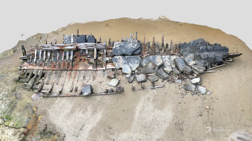 Abandoned Rusted Metal Construction Components With Scattered Stones And Sandy Soil 3d model 