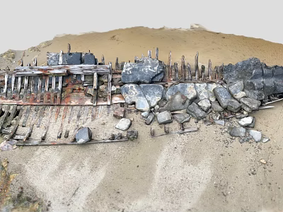 Abandoned Rusted Metal Construction Components With Scattered Stones And Sandy Soil 3d model