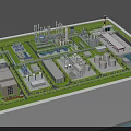 Detailed Industrial Plant Model With Multiple Buildings Storage Tanks Piping Systems And Chimneys