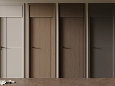 Modern Interior Doors In Different Colors With Wooden Panels And Handles On Wooden Floor 3d model