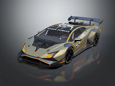 Gunmetal Gold Racing Car With DOCK DOCK22 Livery And Rear Spoiler 3d model